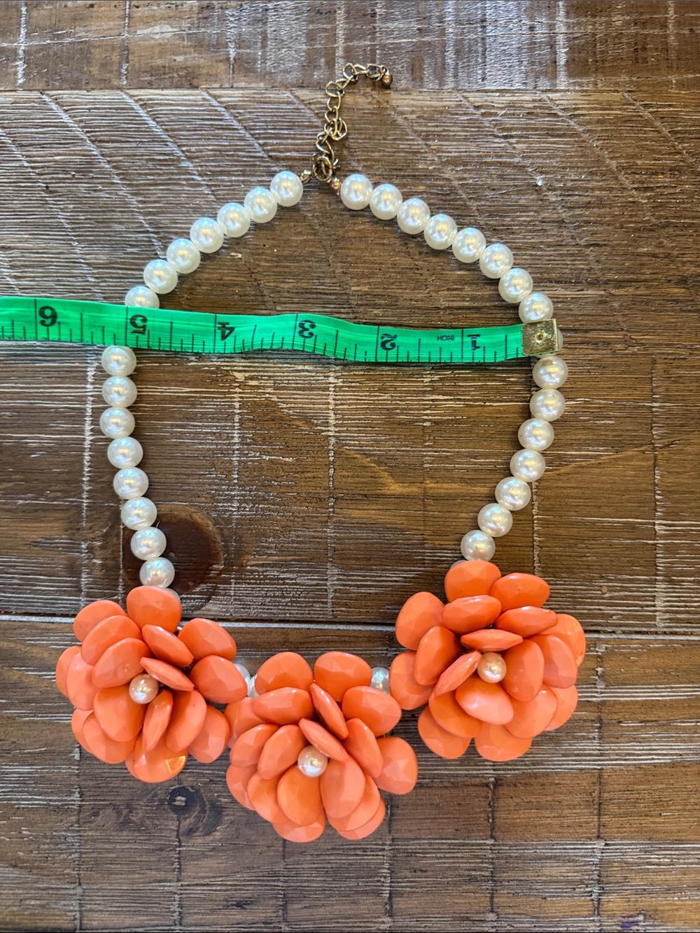 Bold Orange Lucite Floral Statement Necklace with Pearl Accents Vintage - Picture 3 of 5